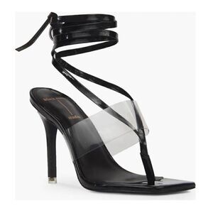 Black Suede Studio Melanie Ankle Strap Clear & Black Heel NWOB Size 38.5/8 1/2